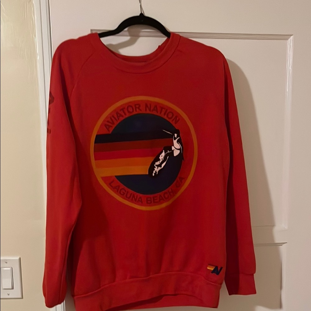 Aviator Nation Red Retro Graphic Crewneck Sweater